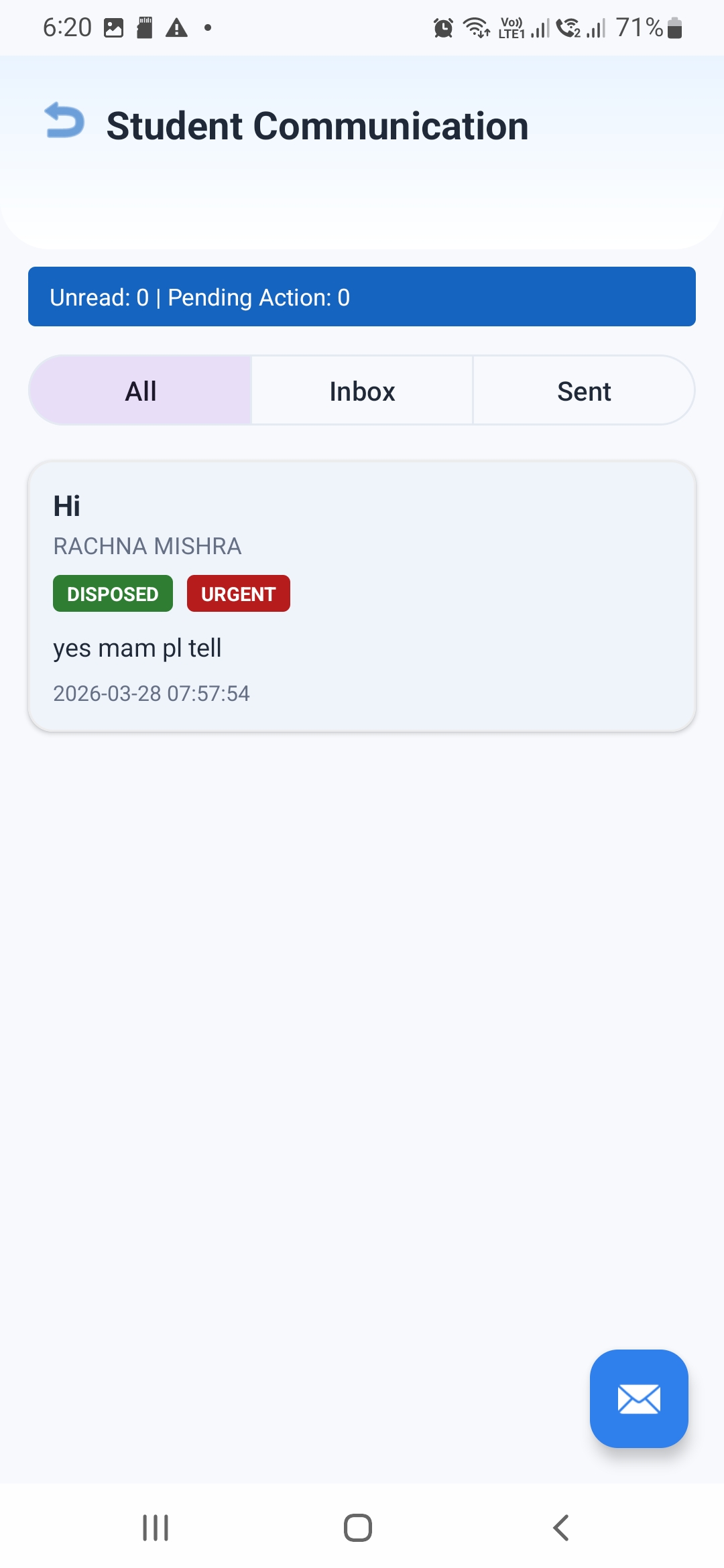 Student app notices screen